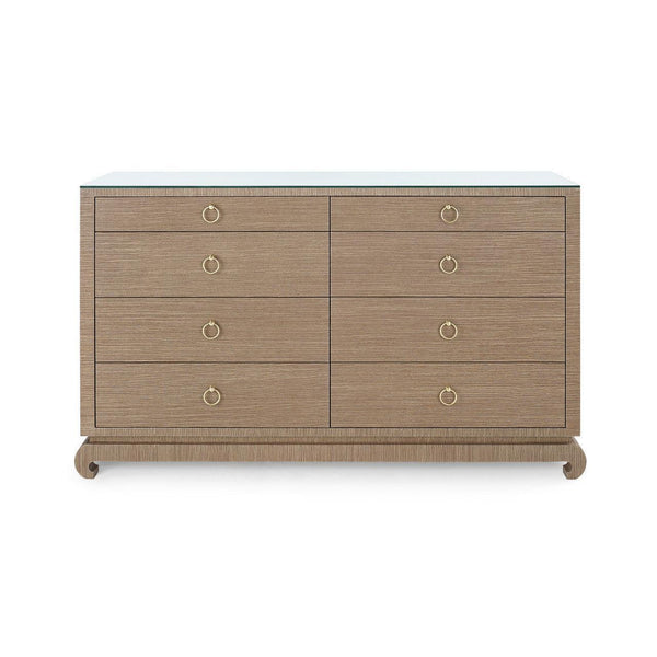 Ming Extra Large 8-Drawer with Glass Top, Flax Brown-Blue Hand Home