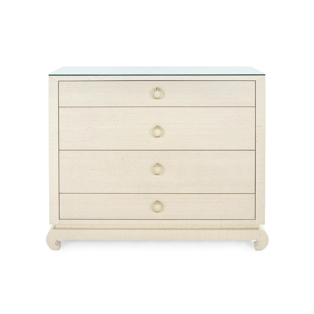 Ming Large 4-Drawer with Glass Top, Canvas Cream-Blue Hand Home