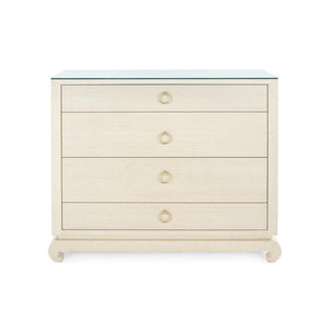 Ming Large 4-Drawer with Glass Top, Canvas Cream-Blue Hand Home