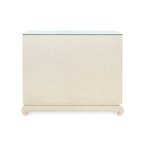 Ming Large 4-Drawer with Glass Top, Canvas Cream-Blue Hand Home