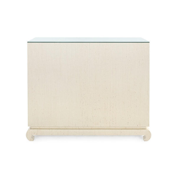 Ming Large 4-Drawer with Glass Top, Canvas Cream-Blue Hand Home