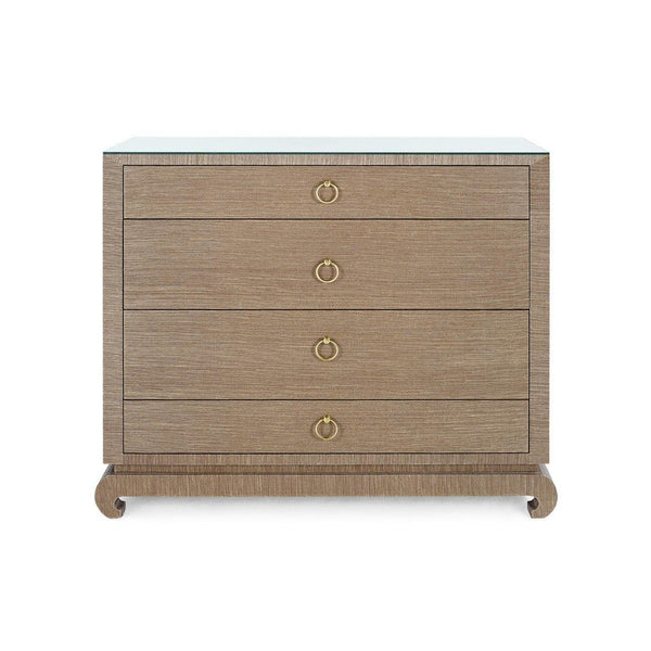 Ming Large 4-Drawer with Glass Top, Flax Brown-Blue Hand Home