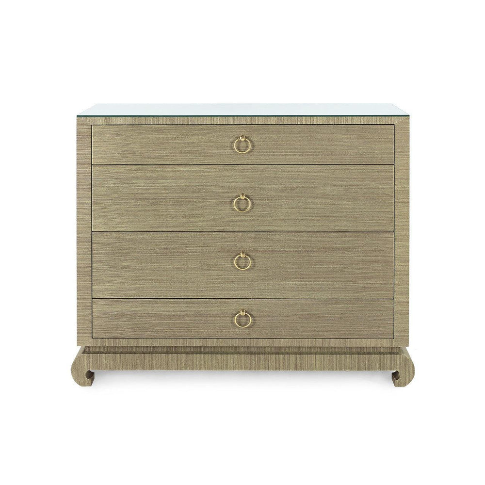 Ming Large 4-Drawer with Glass Top, Sage Green-Blue Hand Home