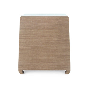 Ming 2-Drawer Side Table with Glass Top, Flax Brown