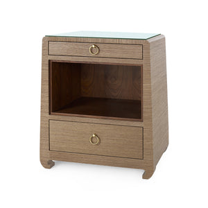 Ming 2-Drawer Side Table with Glass Top, Sage Green