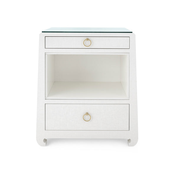 Ming 2-Drawer Side Table with Glass Top, Chiffon White