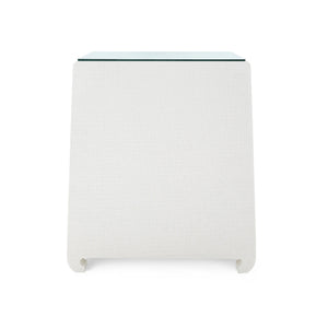 Ming 2-Drawer Side Table with Glass Top, Chiffon White