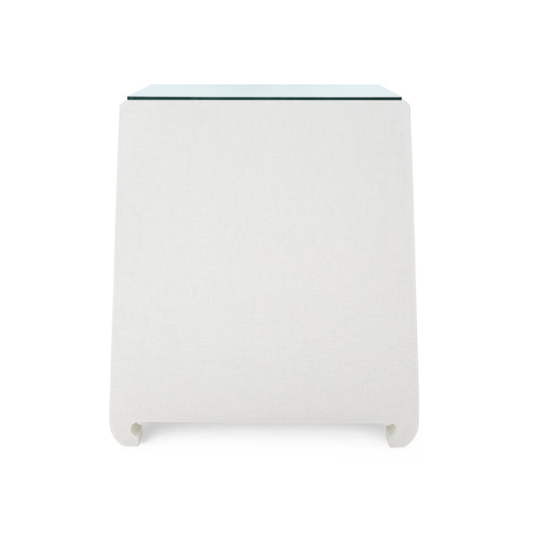 Ming 2-Drawer Side Table with Glass Top, Chiffon White