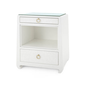 Ming 2-Drawer Side Table with Glass Top, Flax Brown