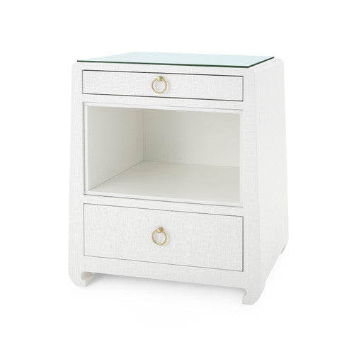 Ming 2-Drawer Side Table with Glass Top, Flax Brown