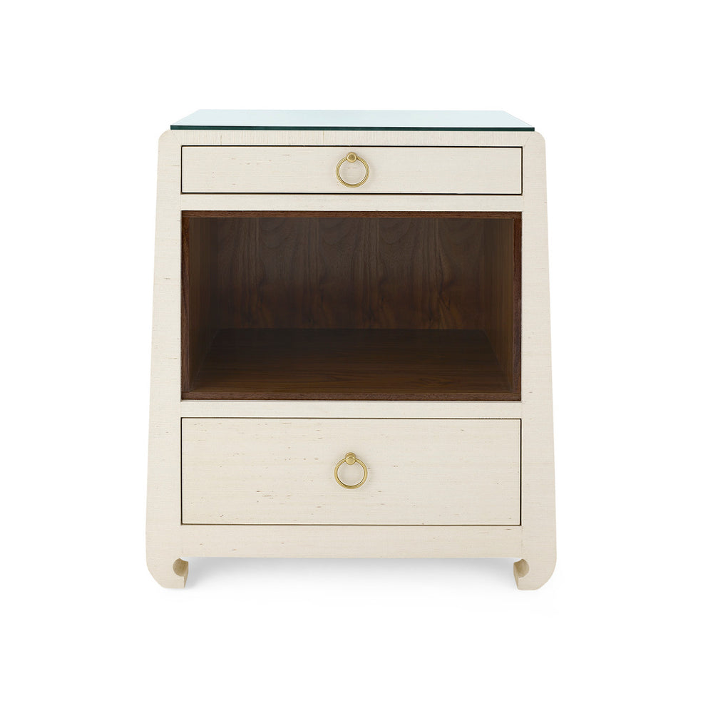 Ming 2-Drawer Side Table with Glass Top, Canvas Cream-Blue Hand Home