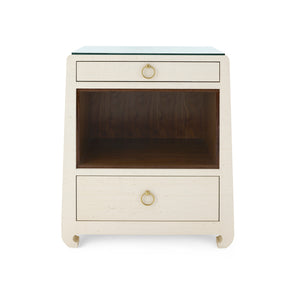 Ming 2-Drawer Side Table with Glass Top, Canvas Cream