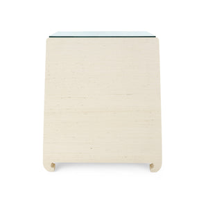Ming 2-Drawer Side Table with Glass Top, Canvas Cream