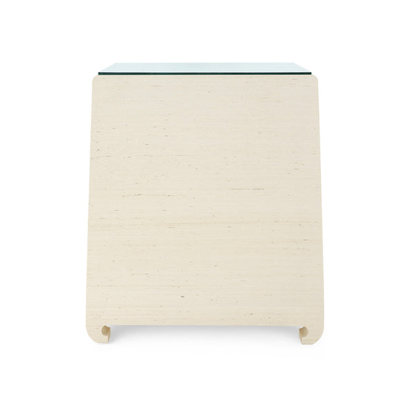 Ming 2-Drawer Side Table with Glass Top, Canvas Cream