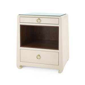 Ming 2-Drawer Side Table with Glass Top, Sage Green