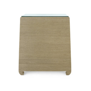 Ming 2-Drawer Side Table with Glass Top, Sage Green