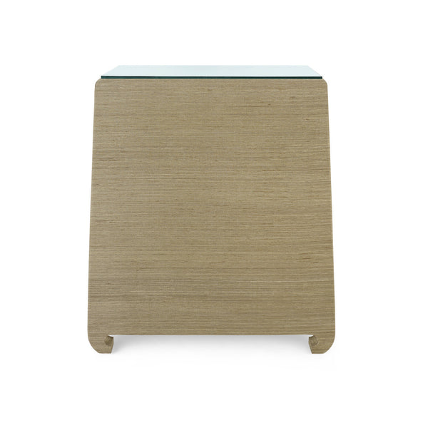 Ming 2-Drawer Side Table with Glass Top, Sage Green