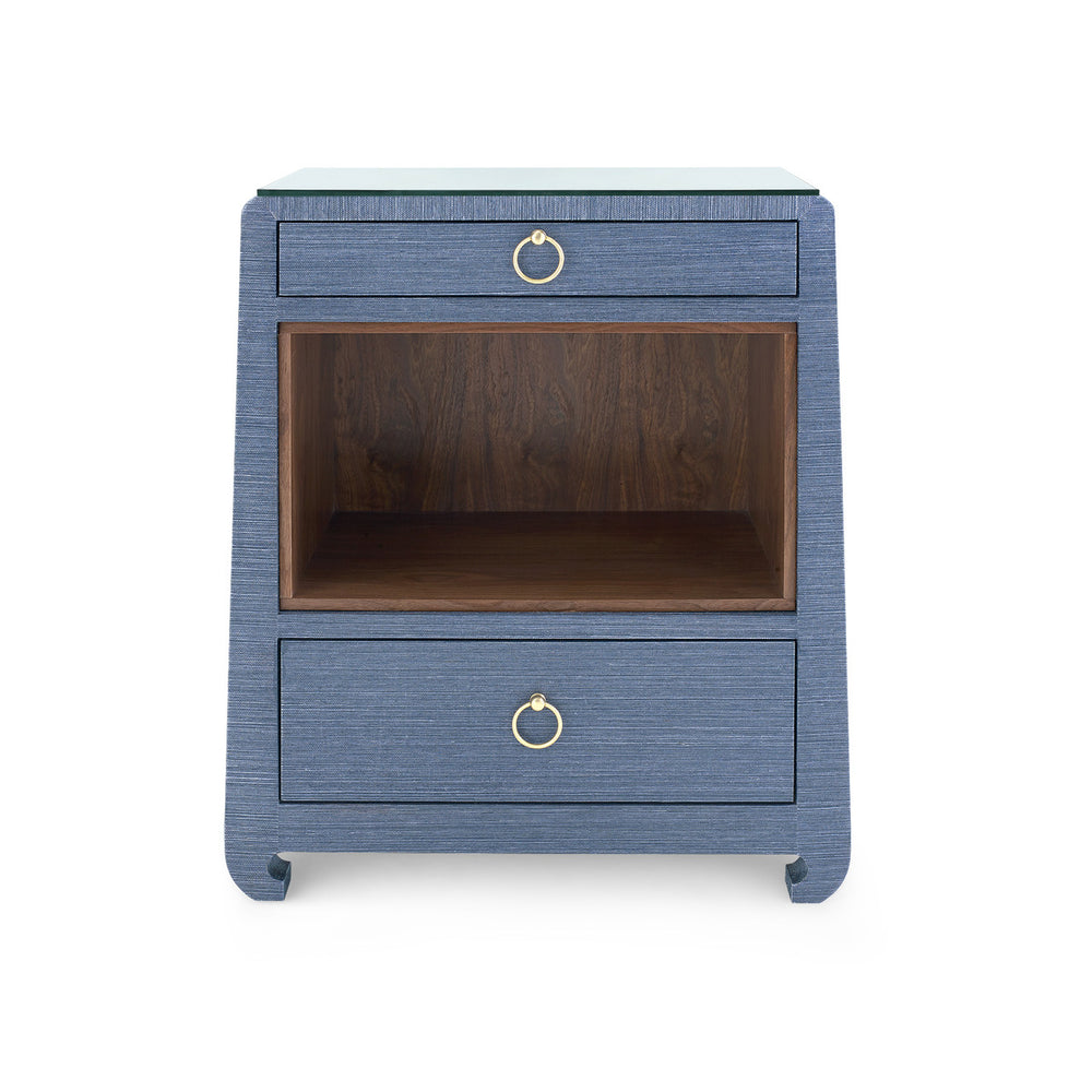 Ming 2-Drawer Side Table with Glass Top, Navy Blue-Blue Hand Home