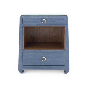 Ming 2-Drawer Side Table with Glass Top, Navy Blue