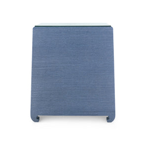 Ming 2-Drawer Side Table with Glass Top, Navy Blue