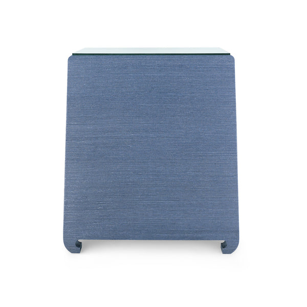 Ming 2-Drawer Side Table with Glass Top, Navy Blue