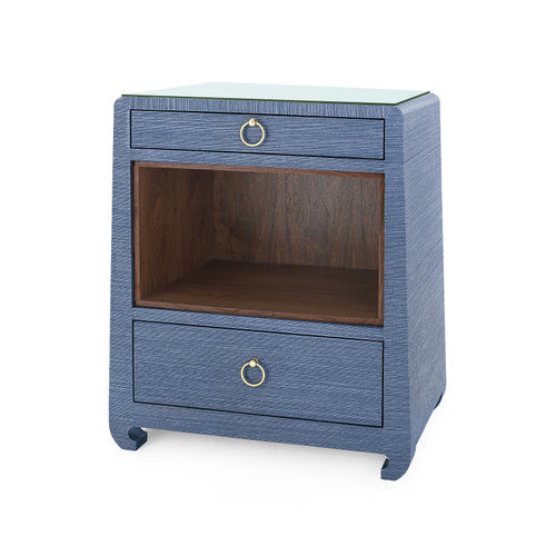 Ming 2-Drawer Side Table with Glass Top, Flax Brown