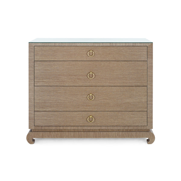 Ming Large 4-Drawer with Glass Top, Flax Brown