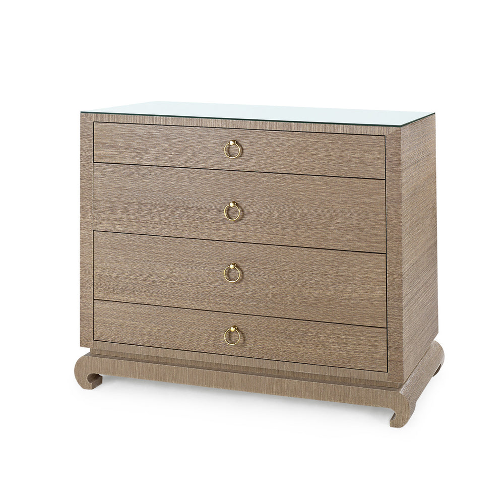 Ming Large 4-Drawer with Glass Top, Flax Brown-Blue Hand Home