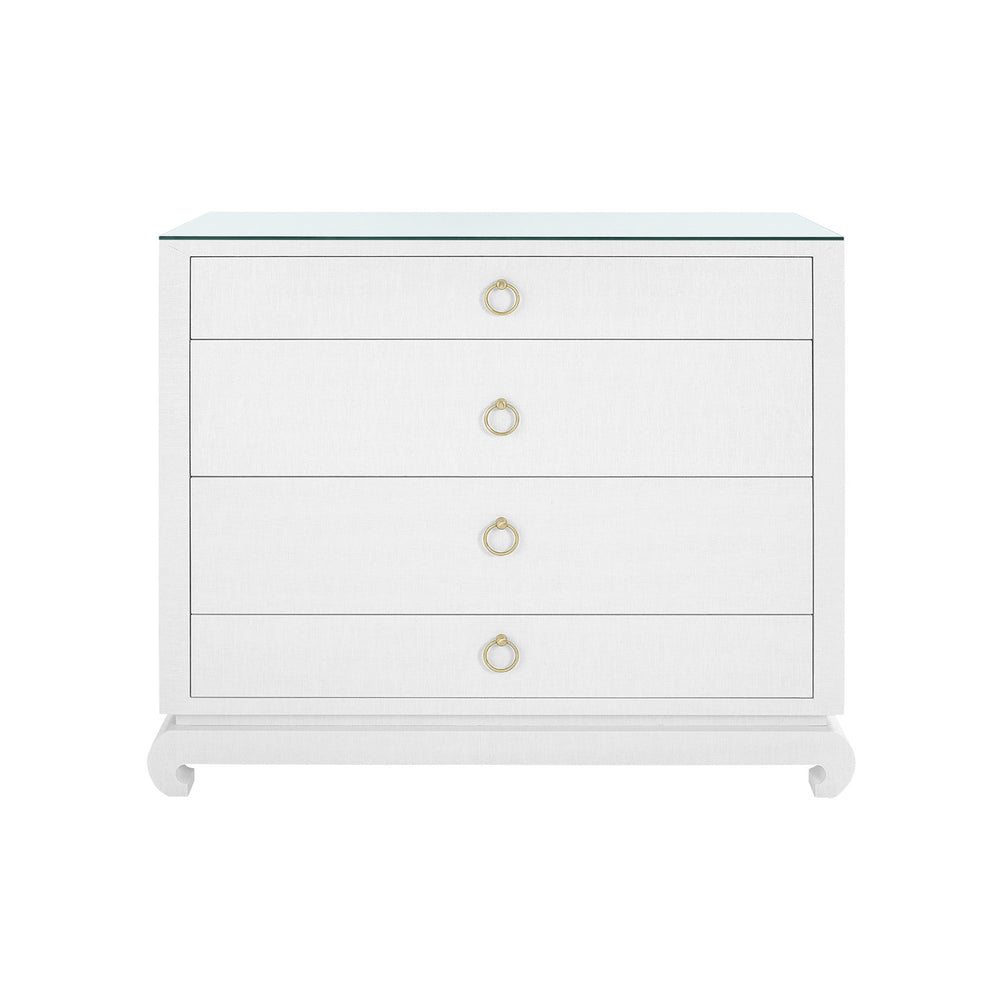 Ming Large 4-Drawer with Glass Top, Chiffon White-Blue Hand Home