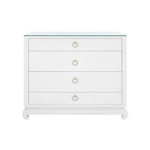 Ming Large 4-Drawer with Glass Top, Chiffon White