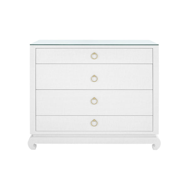 Ming Large 4-Drawer with Glass Top, Chiffon White