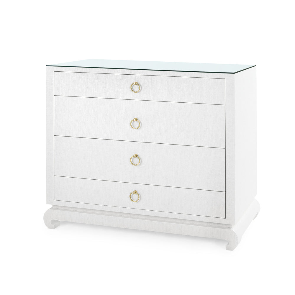 Ming Large 4-Drawer with Glass Top, Chiffon White-Blue Hand Home