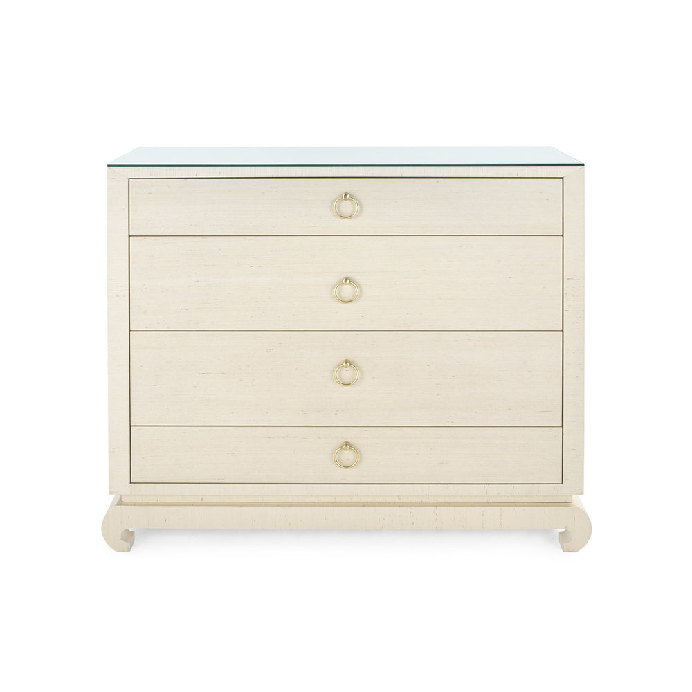 Ming Large 4-Drawer with Glass Top, Canvas Cream-Blue Hand Home