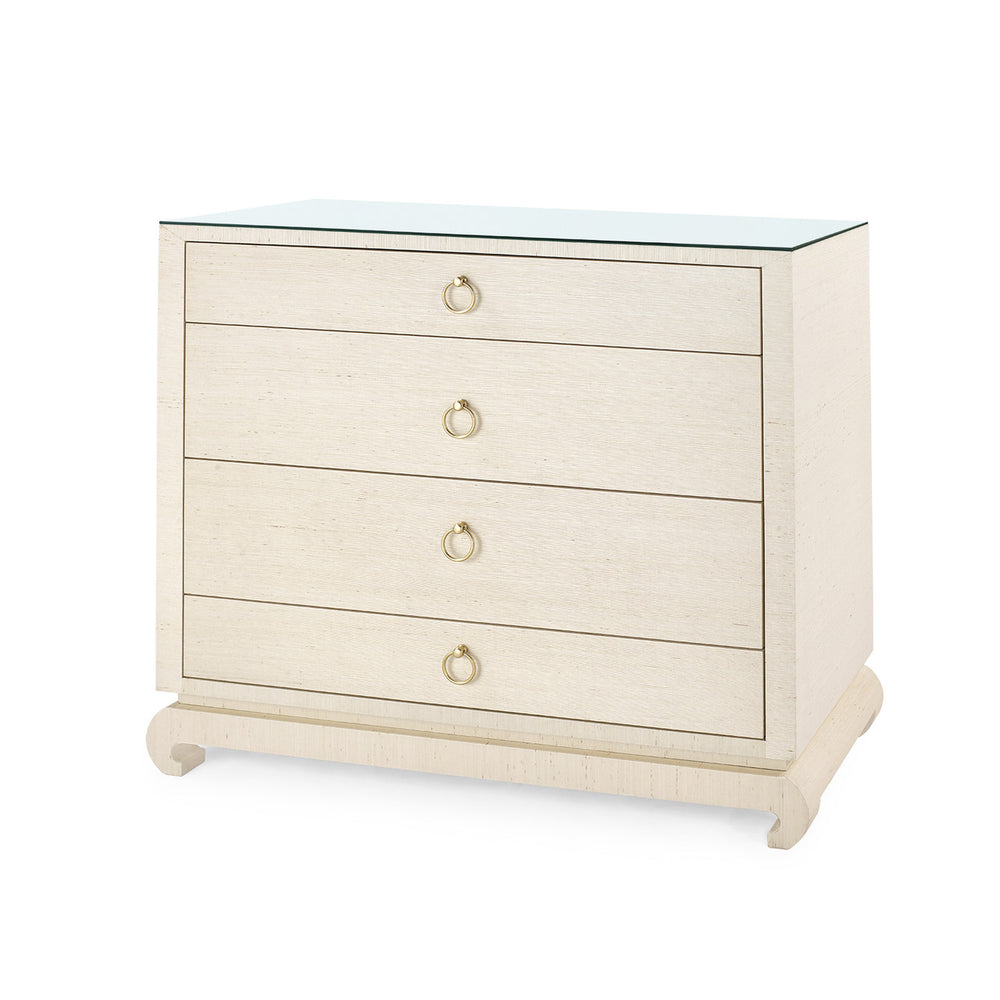 Ming Large 4-Drawer with Glass Top, Canvas Cream-Blue Hand Home