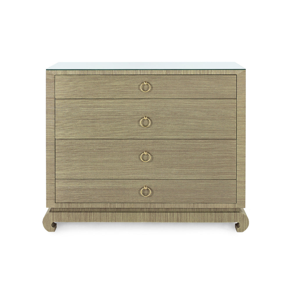 Ming Large 4-Drawer with Glass Top, Sage Green-Blue Hand Home