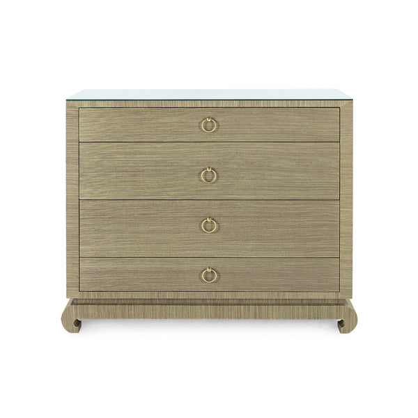 Ming Large 4-Drawer with Glass Top, Sage Green