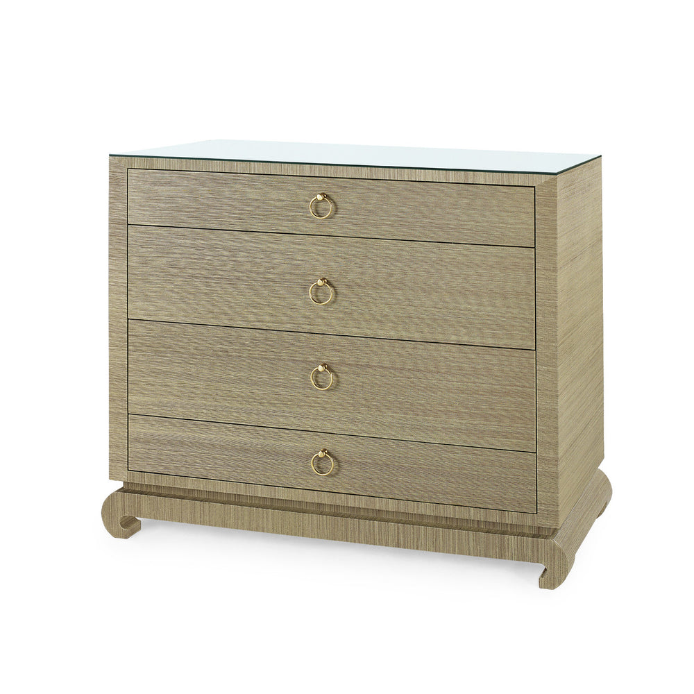 Ming Large 4-Drawer with Glass Top, Sage Green-Blue Hand Home