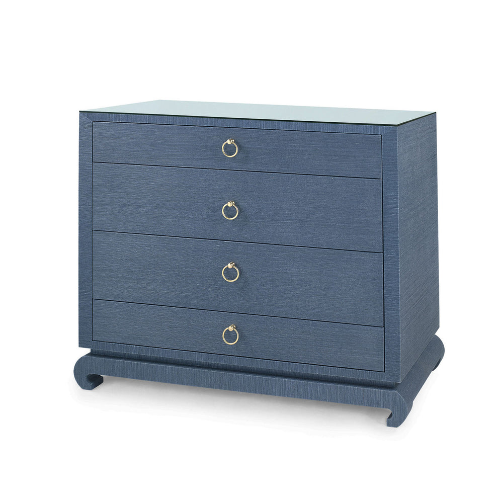 Ming Large 4-Drawer with Glass Top, Navy Blue-Blue Hand Home