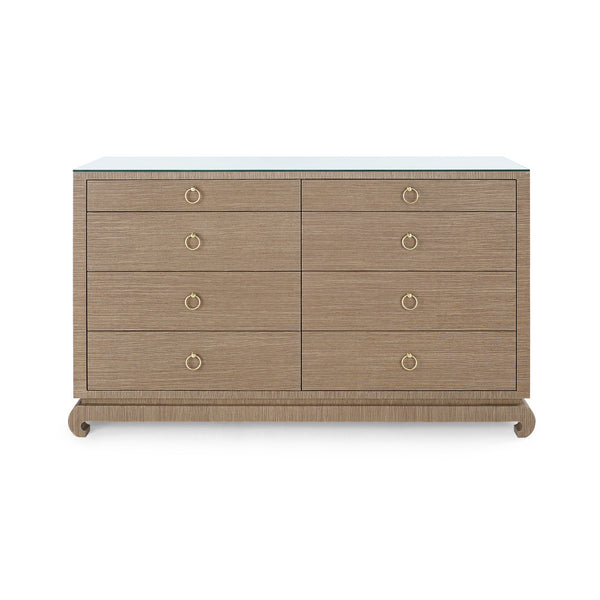 Ming Extra Large 8-Drawer with Glass Top, Flax Brown