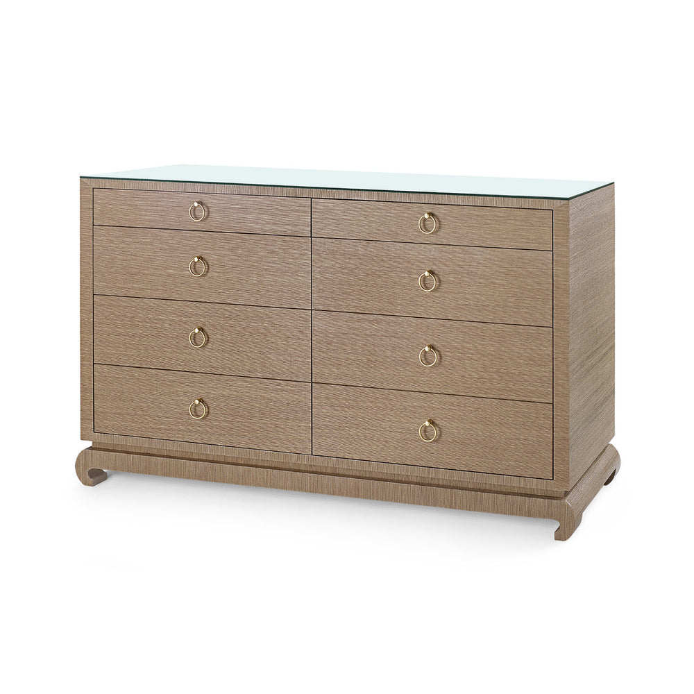 Ming Extra Large 8-Drawer with Glass Top, Flax Brown-Blue Hand Home