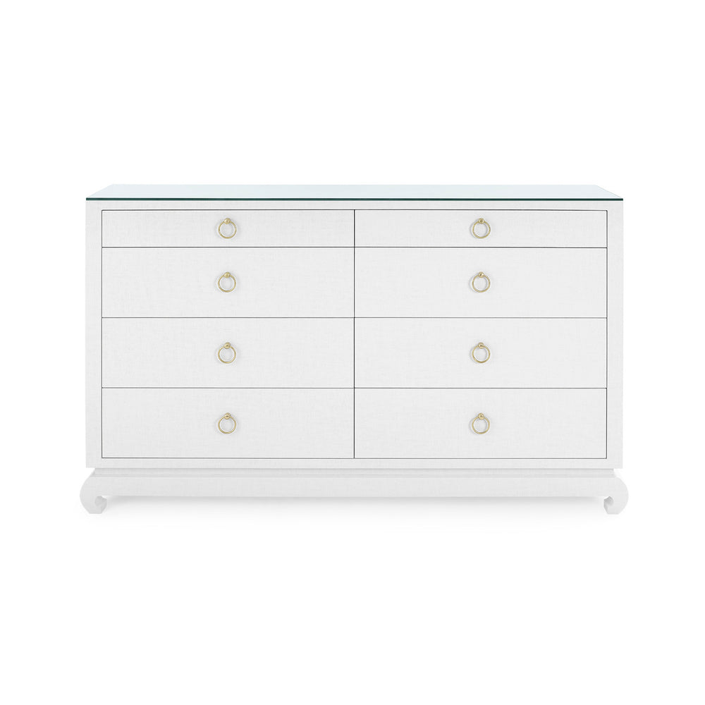 Ming Extra Large 8-Drawer with Glass Top, Chiffon White-Blue Hand Home
