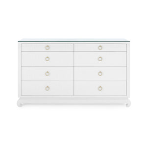 Ming Extra Large 8-Drawer with Glass Top, Chiffon White