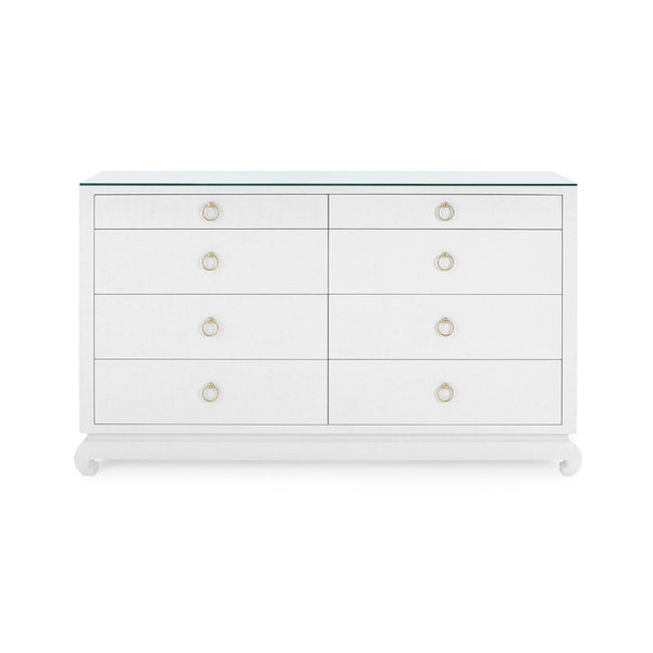 Ming Extra Large 8-Drawer with Glass Top, Chiffon White