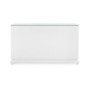 Ming Extra Large 8-Drawer with Glass Top, Chiffon White