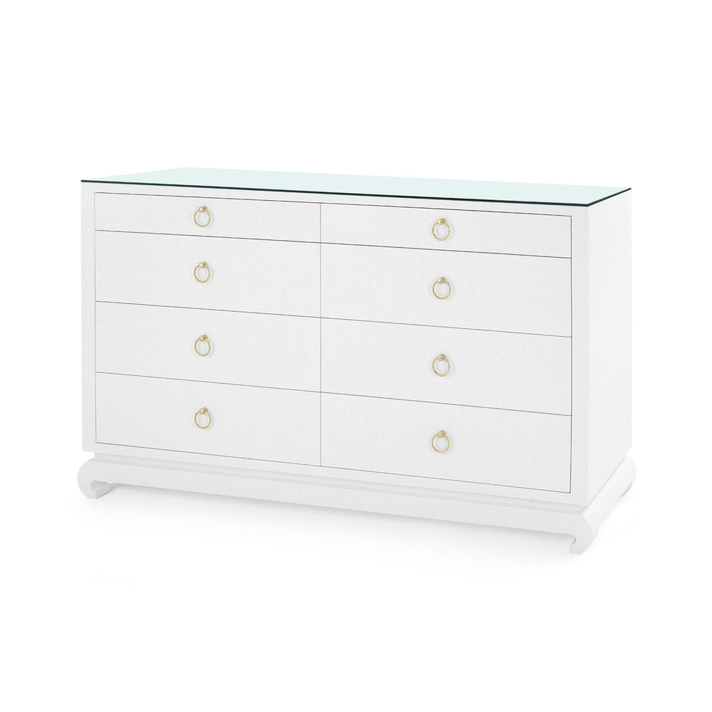 Ming Extra Large 8-Drawer with Glass Top, Chiffon White-Blue Hand Home
