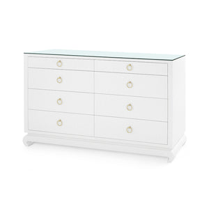 Ming Extra Large 8-Drawer with Glass Top, Chiffon White