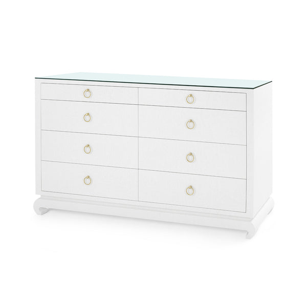 Ming Extra Large 8-Drawer with Glass Top, Chiffon White