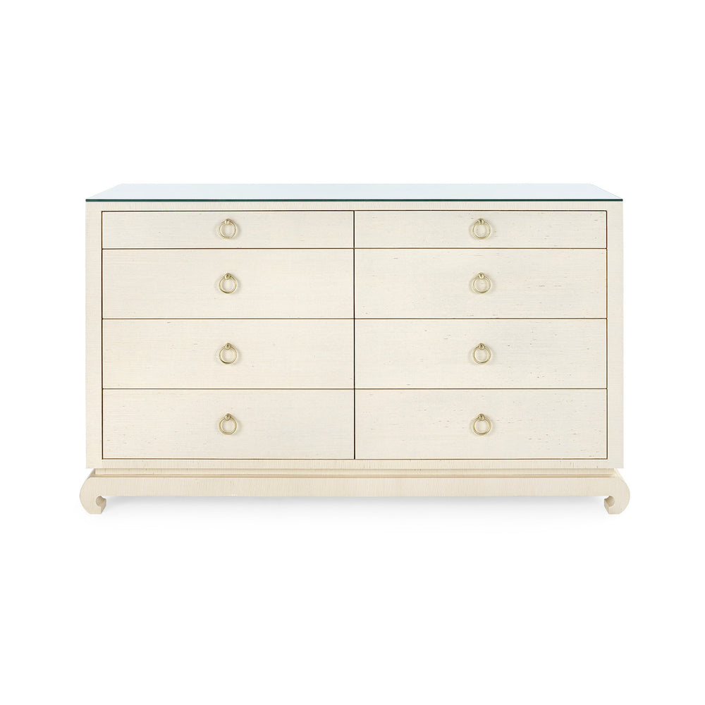 Ming Extra Large 8-Drawer Dresser with Glass Top-Blue Hand Home