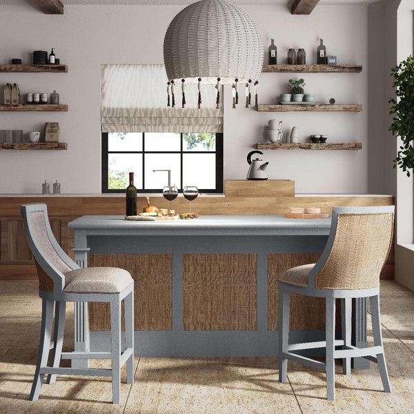 Monarch Counter Stool w/ Rattan Back-Blue Hand Home