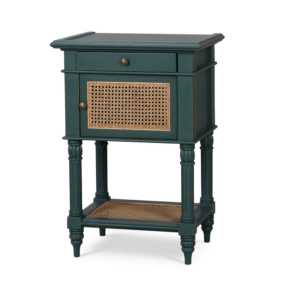 Montego Square End Table w/ Drawer & Rattan Door-Blue Hand Home